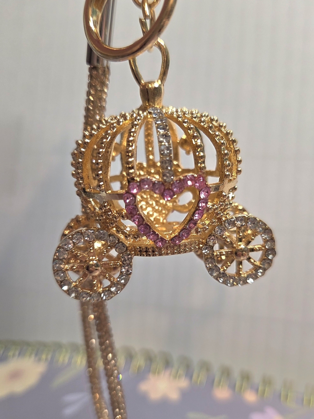 Princess Carriage Keychain, Bag Charm with Golden Wristlet